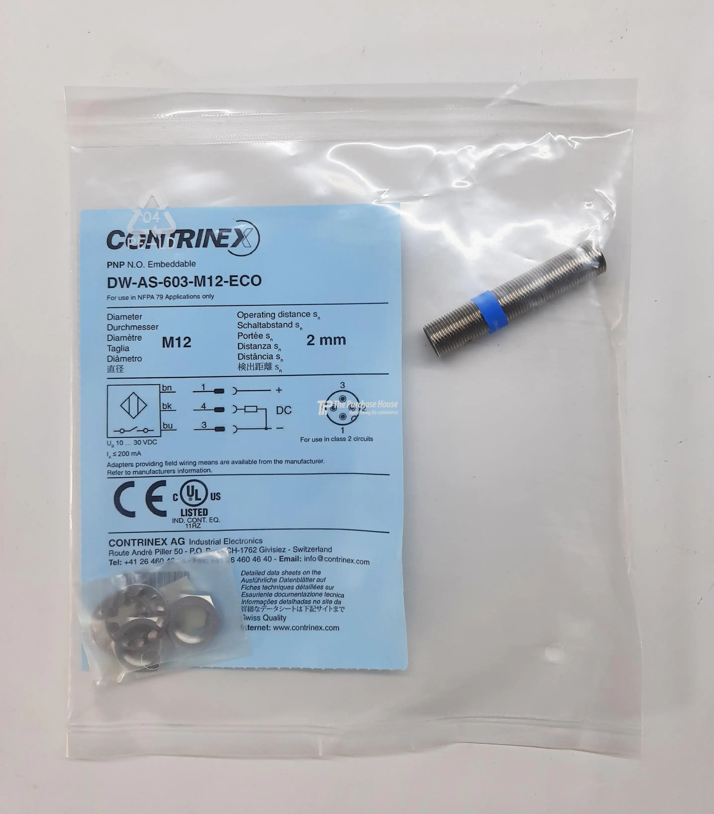 CONTRINEX - DW-AS-603-M12-ECO INDUCTIVE, CONNECTOR, EMBEDDED, PNP,NO, M12